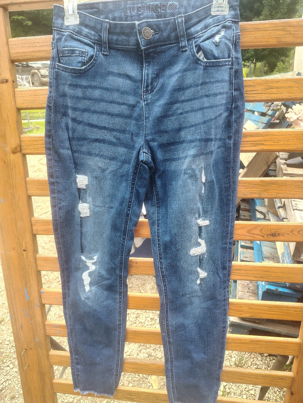 Justice Girls Dark Blue Distressed Skinny Jeans 16